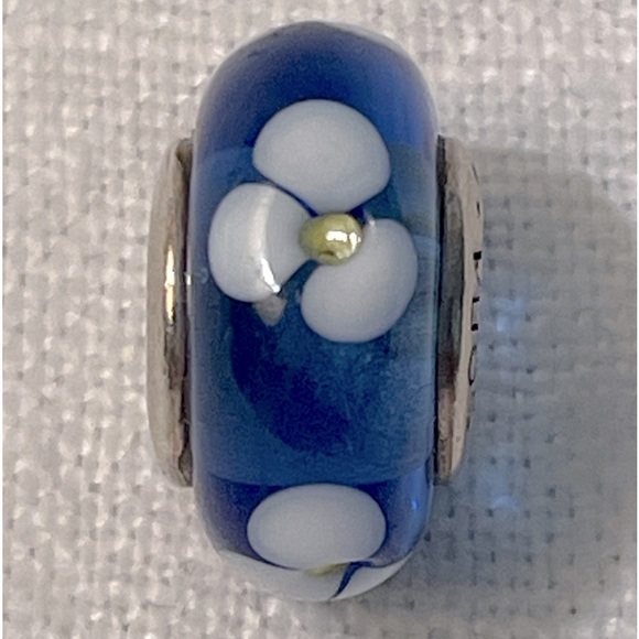 Pandora Jewelry - Authentic Pandora Retired Blue Murano with White Flowers